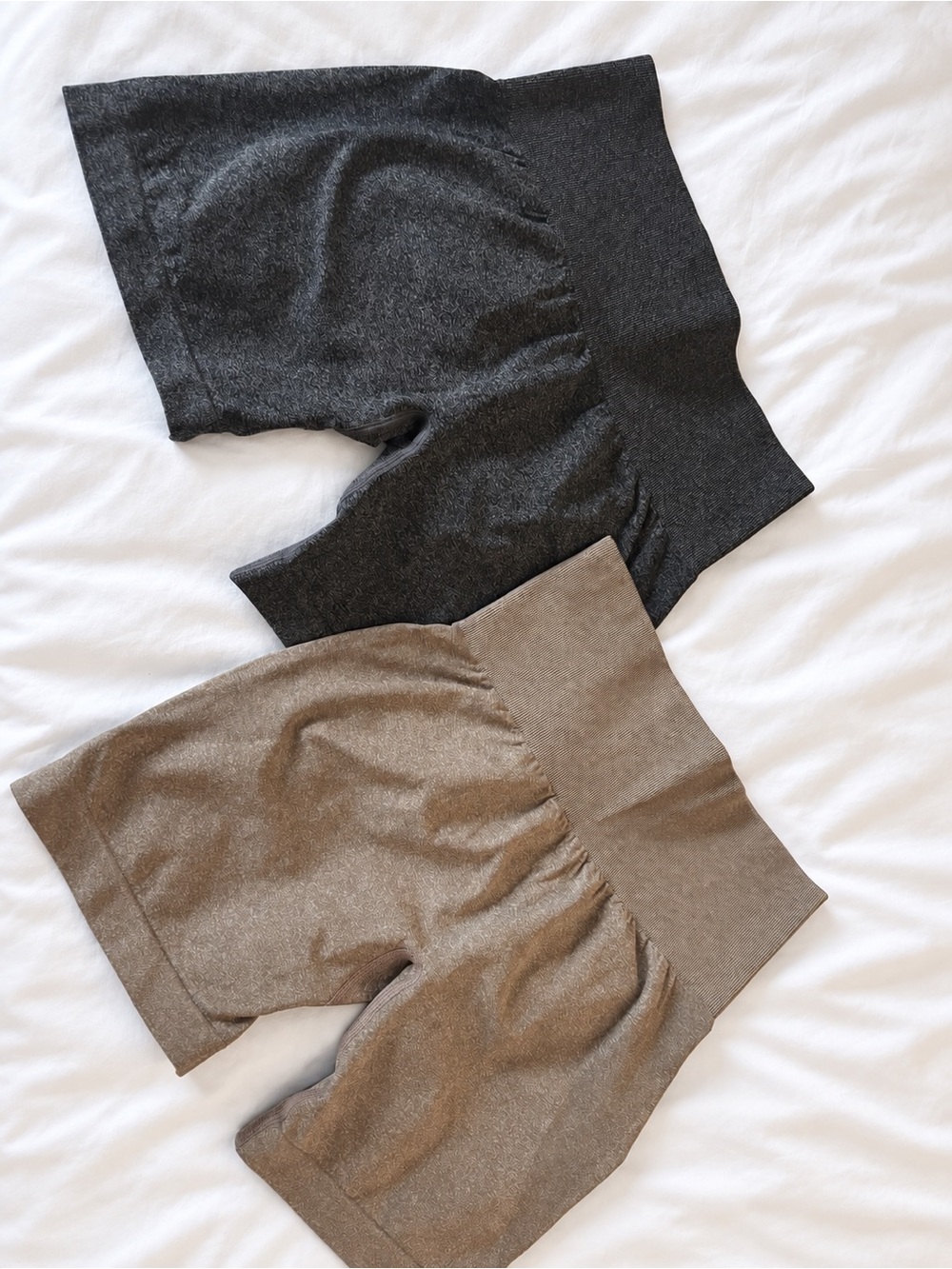 Two Pack of Biker Shorts— Charcoal and Taupe